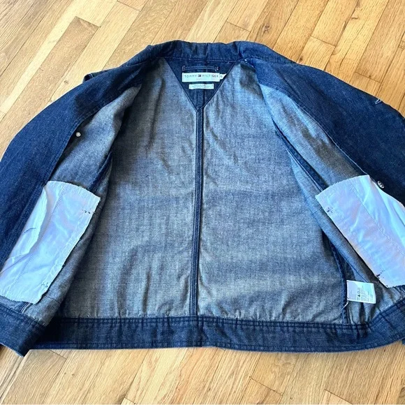 Vtg 2002 Tommy Hilfiger Double Breasted Denim Jacket Metal Nautical Buttons XL - Picture 12 of 15